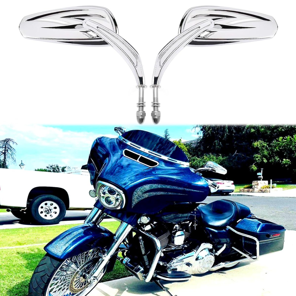 Chrome Motorcycle Side Mirrors For Harley Road King Street Electra Glide Dyna Softail 1982 2020 4 In Convex Glass Rearview 2