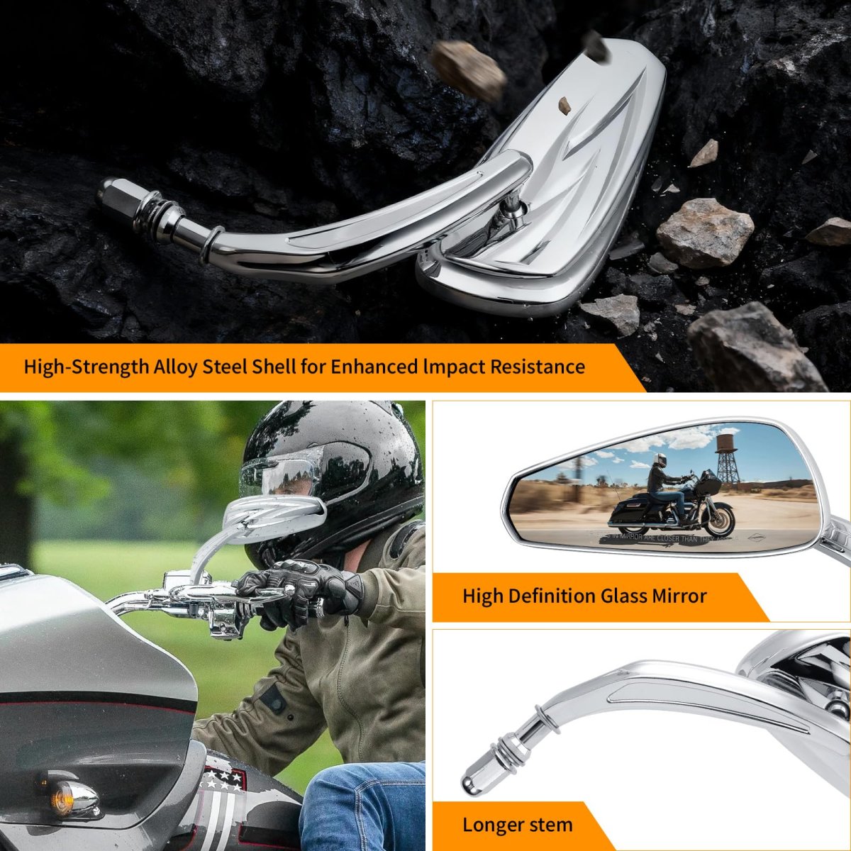 Chrome Motorcycle Side Mirrors For Harley Road King Street Electra Glide Dyna Softail 1982 2020 4 In Convex Glass Rearview 2