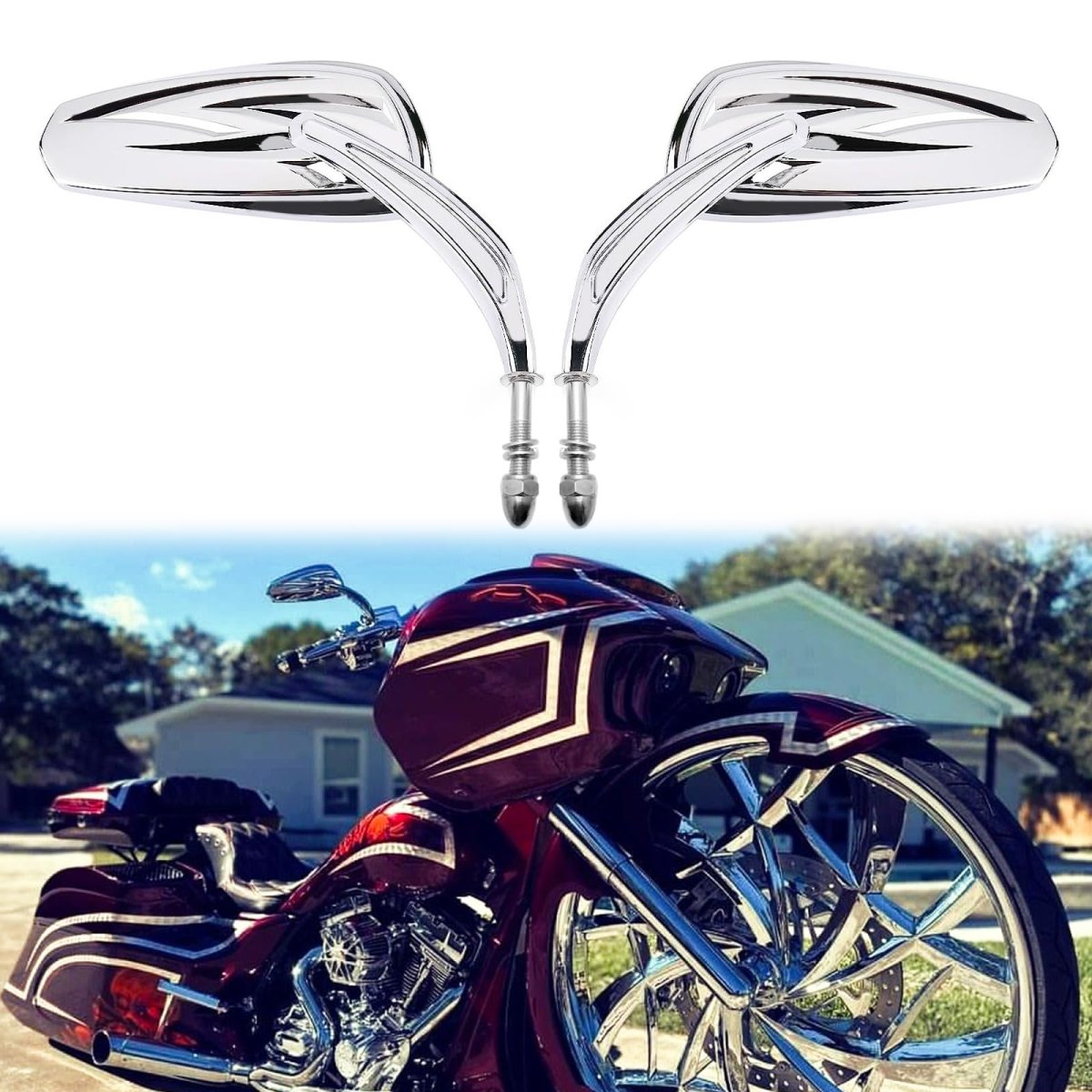 Chrome Motorcycle Side Mirrors For Harley Road King Street Electra Glide Dyna Softail 1982 2020 4 In Convex Glass Rearview 2
