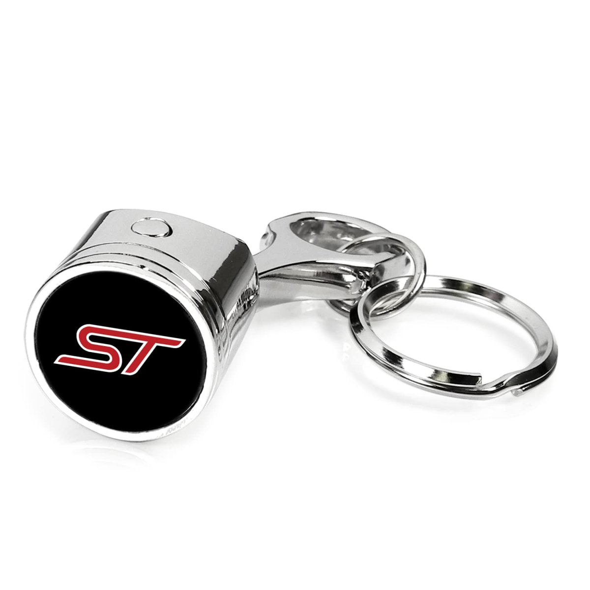 Ford St Logo Engine Piston And Rod Metal Key Chain Chrome Finish With Black Graphic 2 5 In X 0 75 Size
