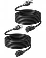 2 Pack 25 Ft Outdoor Extension Cord 14 3 Sjtw Heavy Duty Waterproof Power Cable 15a 125v Prong Grounded For Indoor And Use 