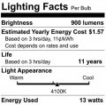 Satco S6732 Pin-based Compact Fluorescent Lamp 13 Watts 900 Lumens T4 Shape G24q-1 Ansi Base 5 19 Mol 2 00 Mod 4100 Cct Kelvin