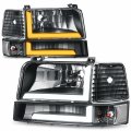 6pcs Switchback Sequential Startup L-led Drl Headlights Assembly And Bumper Lamps For Ford F150 F250 F350 Bronco 1992-1996 
