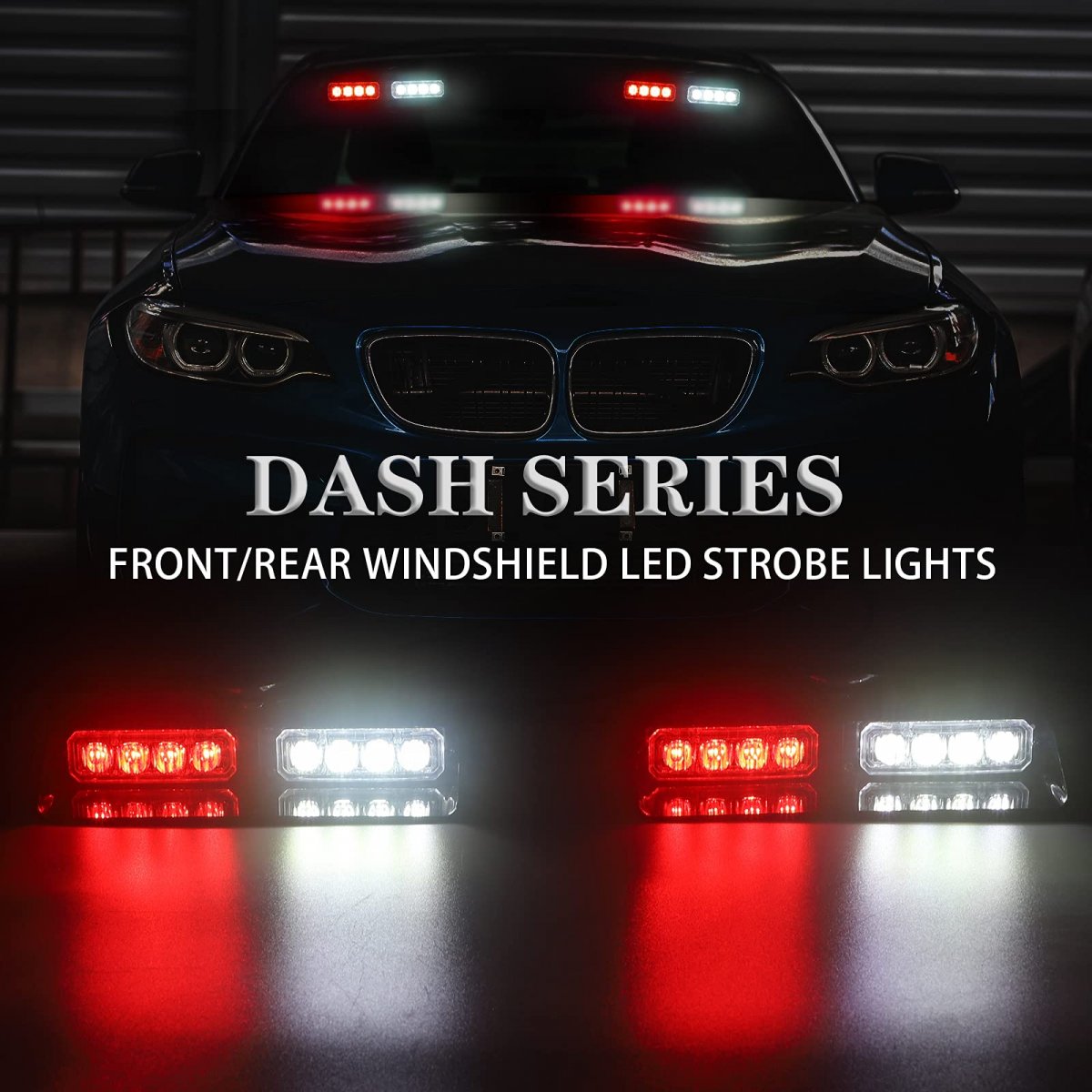 Red White 16 Led Warning Flashing Windshield Light Bar With Suction Cups 2 Pack 7 In Dash Strobe Lights For Trucks Cars Vans