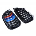 Anzios Compatible For 2014-2017 Bmw X3 F25 X4 F26 Front Hood Bumper Grille Grill Dual Slat M-color Glossy Black