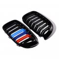 Anzios Compatible For 2014-2017 Bmw X3 F25 X4 F26 Front Hood Bumper Grille Grill Dual Slat M-color Glossy Black