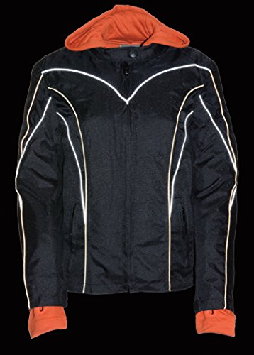 Nexgen Womens Nylon Jacket With Hooded Fleece Line And Reflective Piping Black Medium