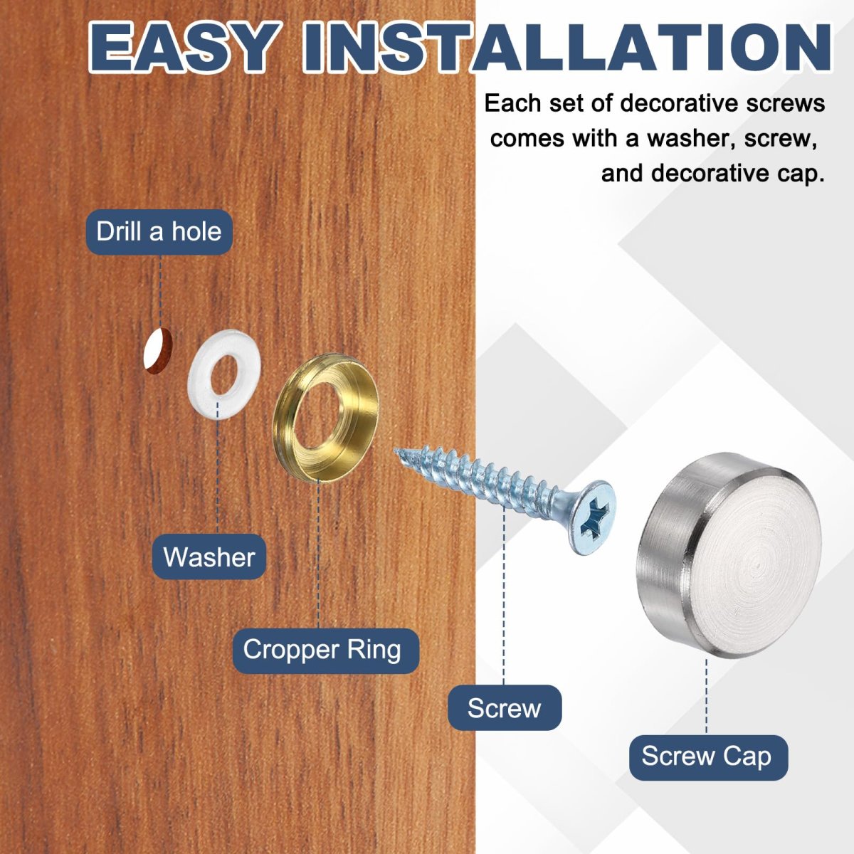 6pcs Screw Covers Caps Brass Flat Mirror Screws Decorative Cover Nail Fasteners For Sign Advertising Hardware Construction 21mm
