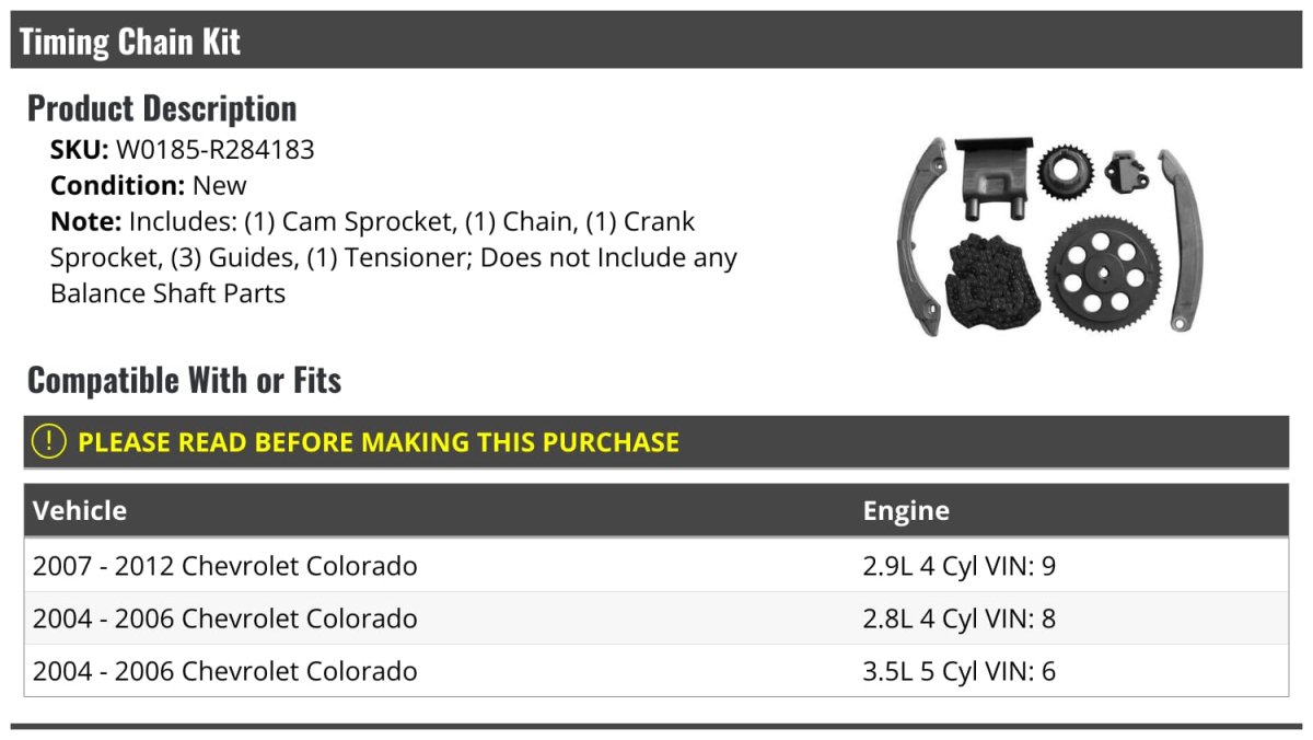 Timing Chain Kit 7 Piece For 2004012 Chevy Colorado 2 8l 2 9l And 3 5l Engines W0185 R284183