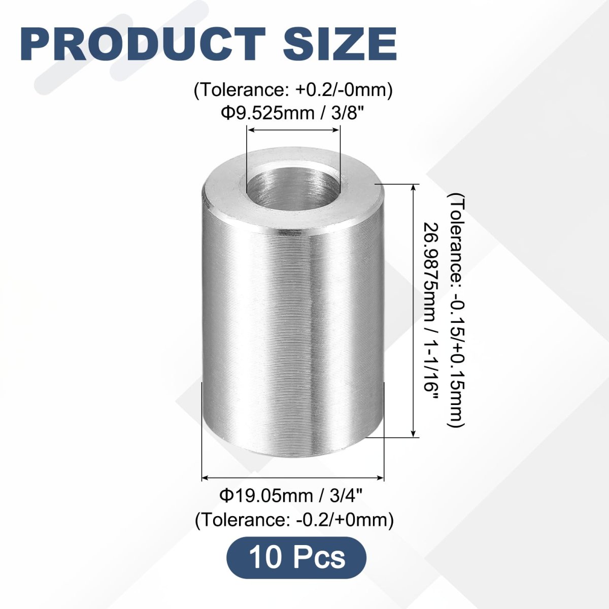 10pcs Aluminum Spacer 3 4 Od X 8 Id 1-1 16 Length Screw Standoff Bushing Plain Finish Unthreaded Round Metal For Screws Bolts