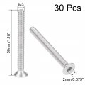 Uxcell M3x30mm Flat Head Machine Screws Inner Hex Screw 304 Stainless Steel Fasteners Bolts 30pcs