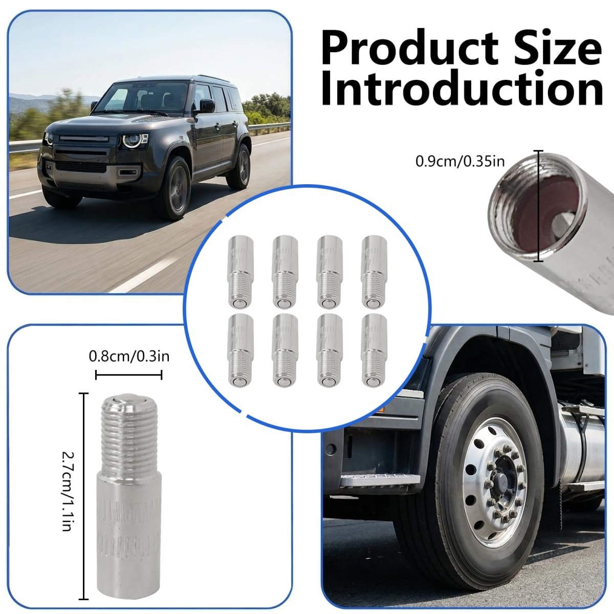 27mm Brass Tire Valve Stem Extensions For Cars Electric Scooters And Motorcycles Silver Caps Pressure Control 8 Pieces