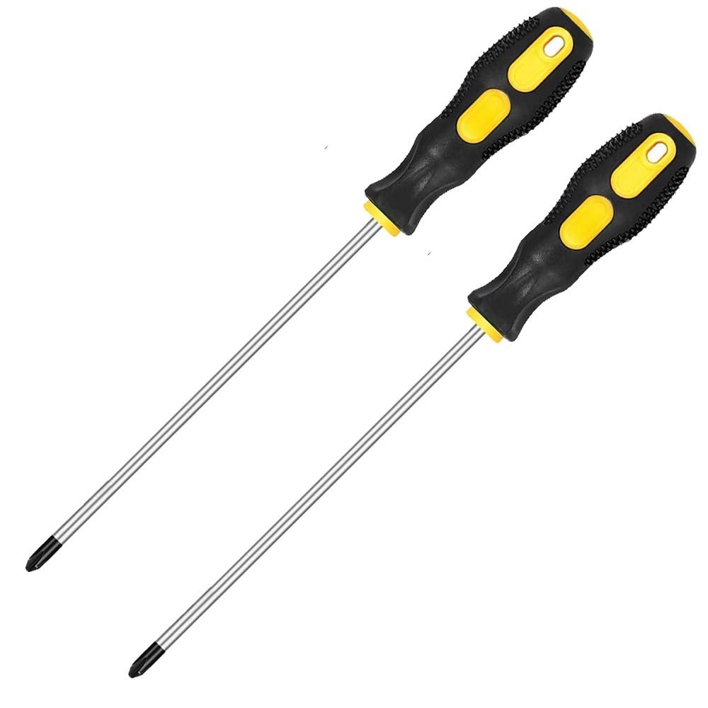 2 Piece Phillips Screwdriver Set Ph2 Cross Head Magnetic 8 In Shaft With Non Slip Grip And 6mm Tip Chrome Vanadium Steel