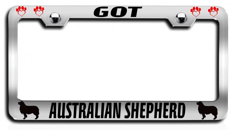 Got Australian Shepherd Dogs Pets Chrome Metal License Plate Frame Tag Holder B4