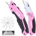 Topline 2-pack Pink Utility Knife Set Retractable Box Cutter And Pocket Folding Blade Storage Design 18-piece Sk5 Blades A 