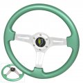 Ajp Distributors 350mm 6 Bolt Steering Wheel Streak Style Silver Aluminum Center Mint Green Wakaba Button 