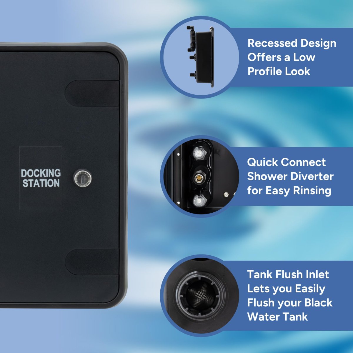 Rv Docking Station Recessed Water And Utility Panel With Quick Connect Shower City Tank Fill Dual Coax Connections Black