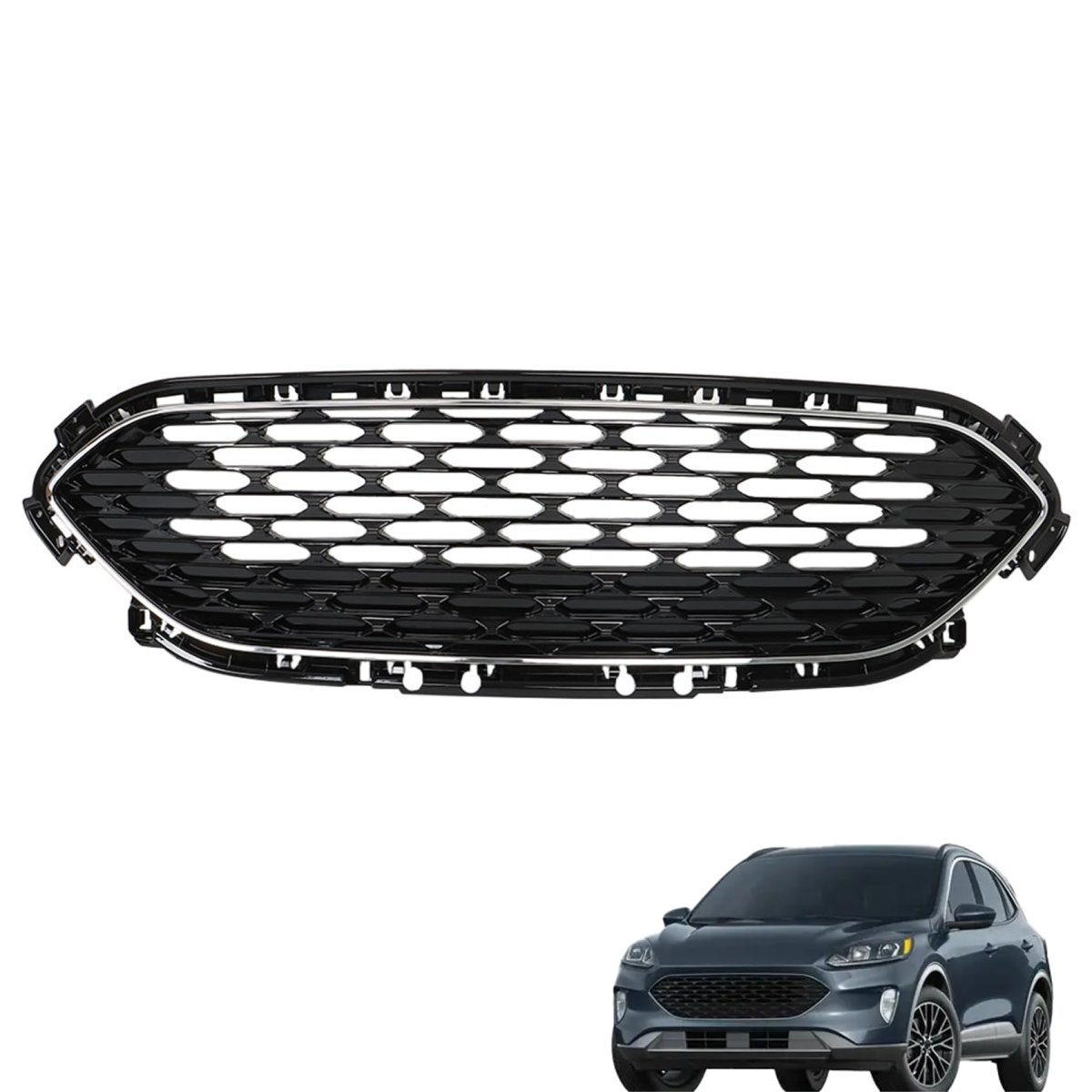Chrome Framed High Gloss Black Front Grille Replacement For Escape 2020 2021 2022 Plastic Bumper And Trim Molding