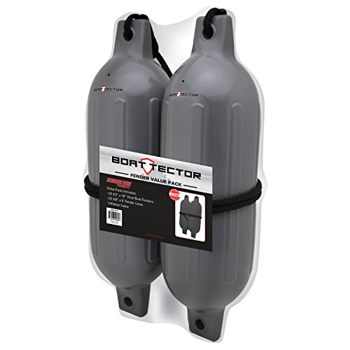 Boattector Inflatable Fender Value 2 Pack 4 5 X 16 Gray With Two 3 8 In Ft Lines Model 3006 7444