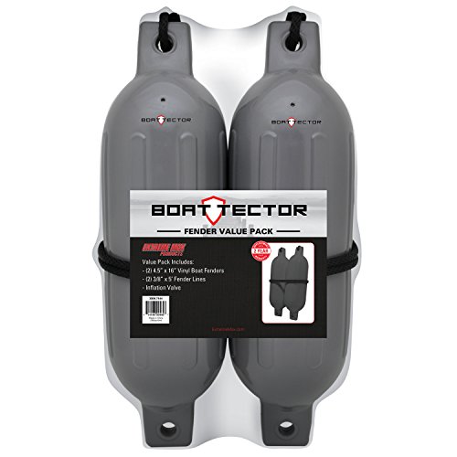 Boattector Inflatable Fender Value 2 Pack 4 5 X 16 Gray With Two 3 8 In Ft Lines Model 3006 7444