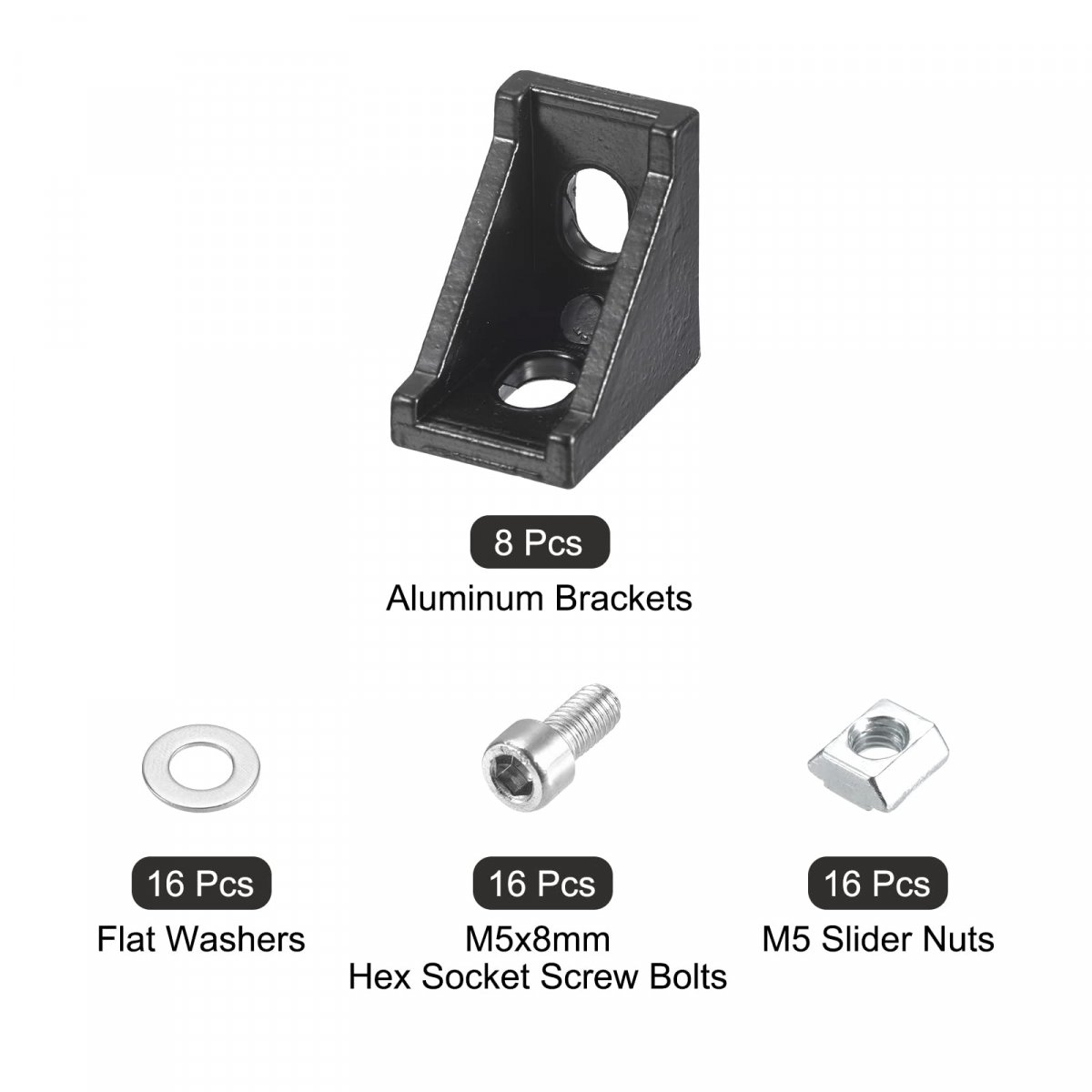 8set Inside Corner Bracket Gusset Kits 28x28x20mm 2028 Angle Connector For European 2020 Series Aluminum Profile Black 16 X