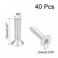Uxcell M3x12mm Flat Head Machine Screws Inner Hex Screw 304 Stainless Steel Fasteners Bolts 40pcs
