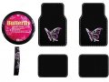 A Set Of 4 Universal Fit Plush Carpet Floor Mats And 1 Comfort Grip Steering Wheel Cover Multiple Purple Butterflies 