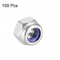 Uxcell Hex Lock Nuts M4 X 0 7mm Stainless Steel Nylon Insert Self-locking For Fasteners 100pcs Silver Tone