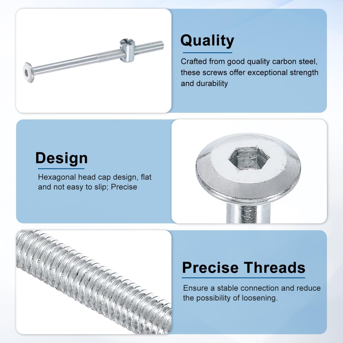 4pcs Bed Frame Bolts M6 X 90mm Hex Socket Head Screws Barrel Nuts Bunk Furniture With Rice-shaped Nut For Chairs Cots Silver