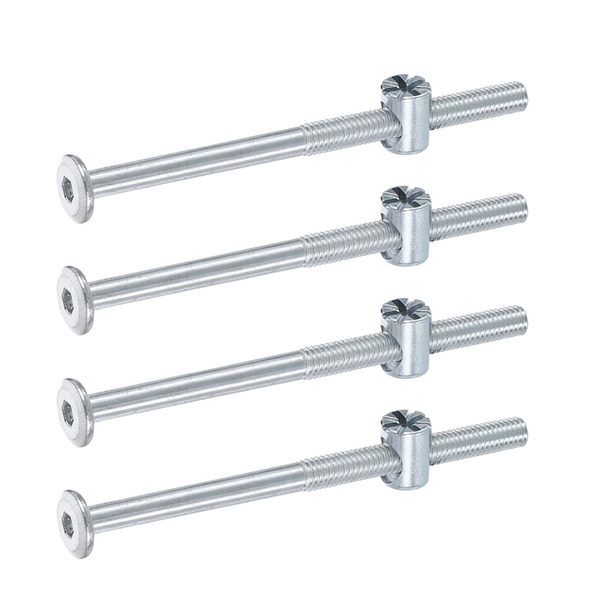 4pcs Bed Frame Bolts M6 X 90mm Hex Socket Head Screws Barrel Nuts Bunk Furniture With Rice-shaped Nut For Chairs Cots Silver