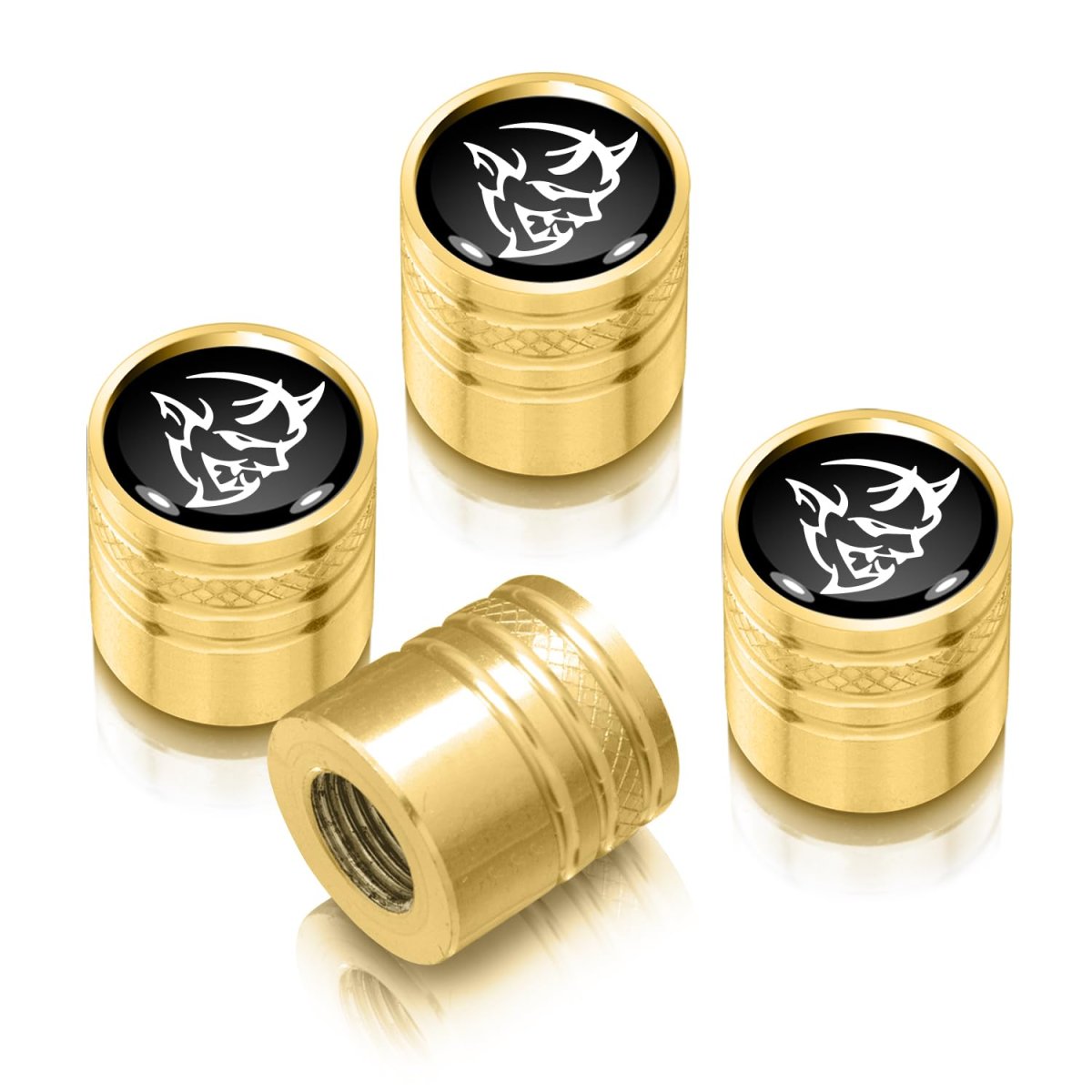 Dodge Demon Tire Valve Stem Caps Black On Golden Cylinder Style Anodized Aluminum Set Of 4 Universal Fit For Cars And Suvs