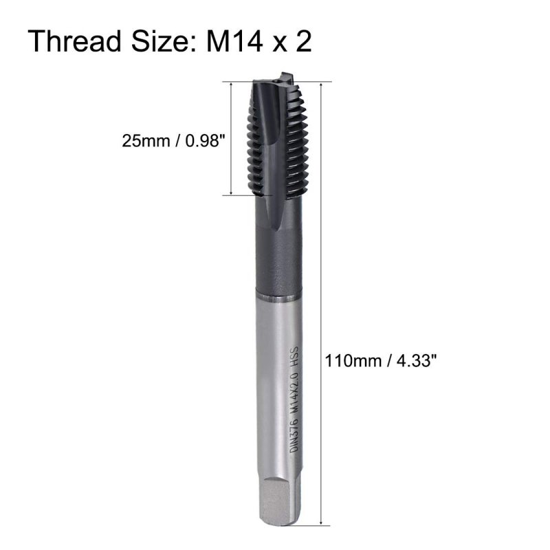 M14 X 2 Spiral Point Threading Tap H2 Tolerance High Speed Steel Ticn Coated Round Shank With Square End Din371 376 Metric