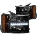 Auto Dynasty Pair Black Housing Amber Corner Headlights With Led Running Light Bundle Clear Lens Center High Mount Third Brake