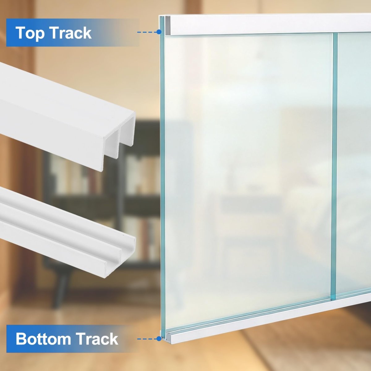 Plastic Upper And Lower Window Sliding Track Set For Glass Cabinet Closet Door 3 Sets White Fit 15 64 In Thick Panel 1 Ft X 19