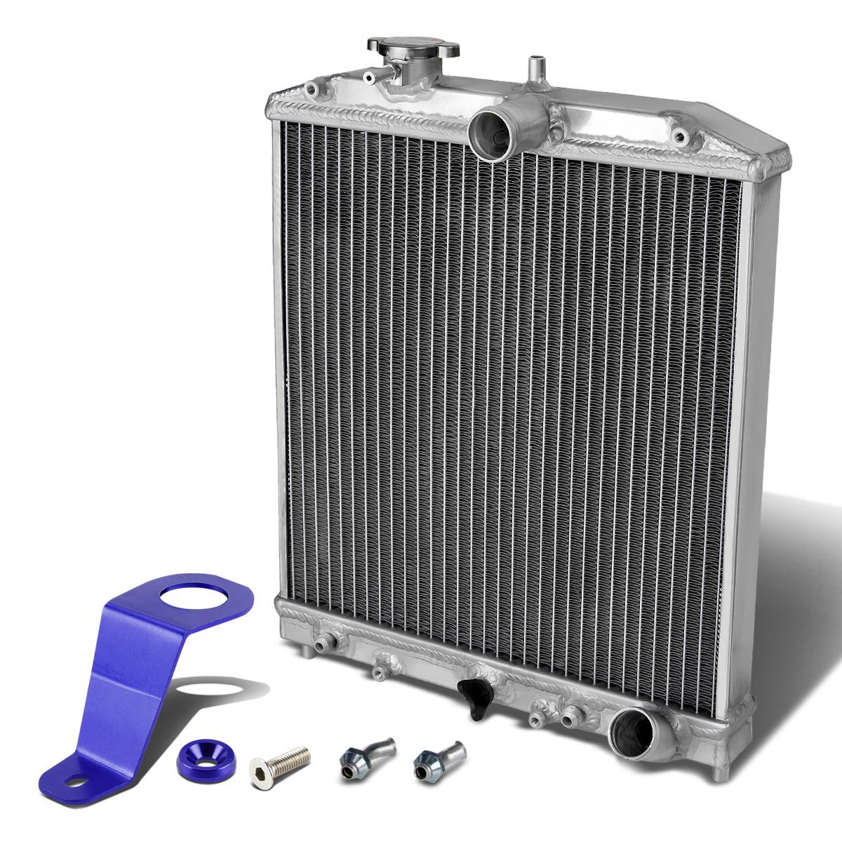 Auto Dynasty Full Aluminum 2-row 42mm Radiator Bundle With Blue Stay Mount Bracket For Civic 92-00 Del Sol 93-97 Integra 94-01