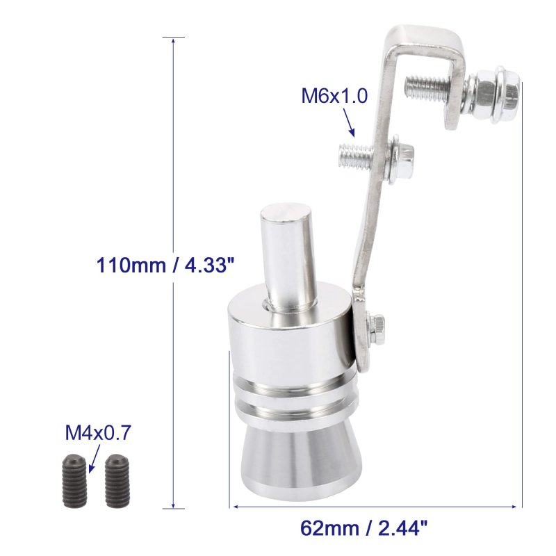 2pcs L Size Aluminum Alloy Universal Turbo Sound Exhaust Muffler Pipe Whistle Car Roar Maker Silver Tone