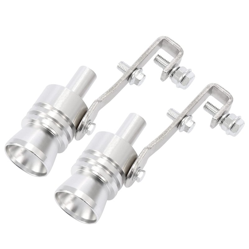 2pcs L Size Aluminum Alloy Universal Turbo Sound Exhaust Muffler Pipe Whistle Car Roar Maker Silver Tone