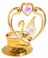 24k Gold Plated Swan In Heart Tea-light With Pink Swarovski Austrian Crystal 