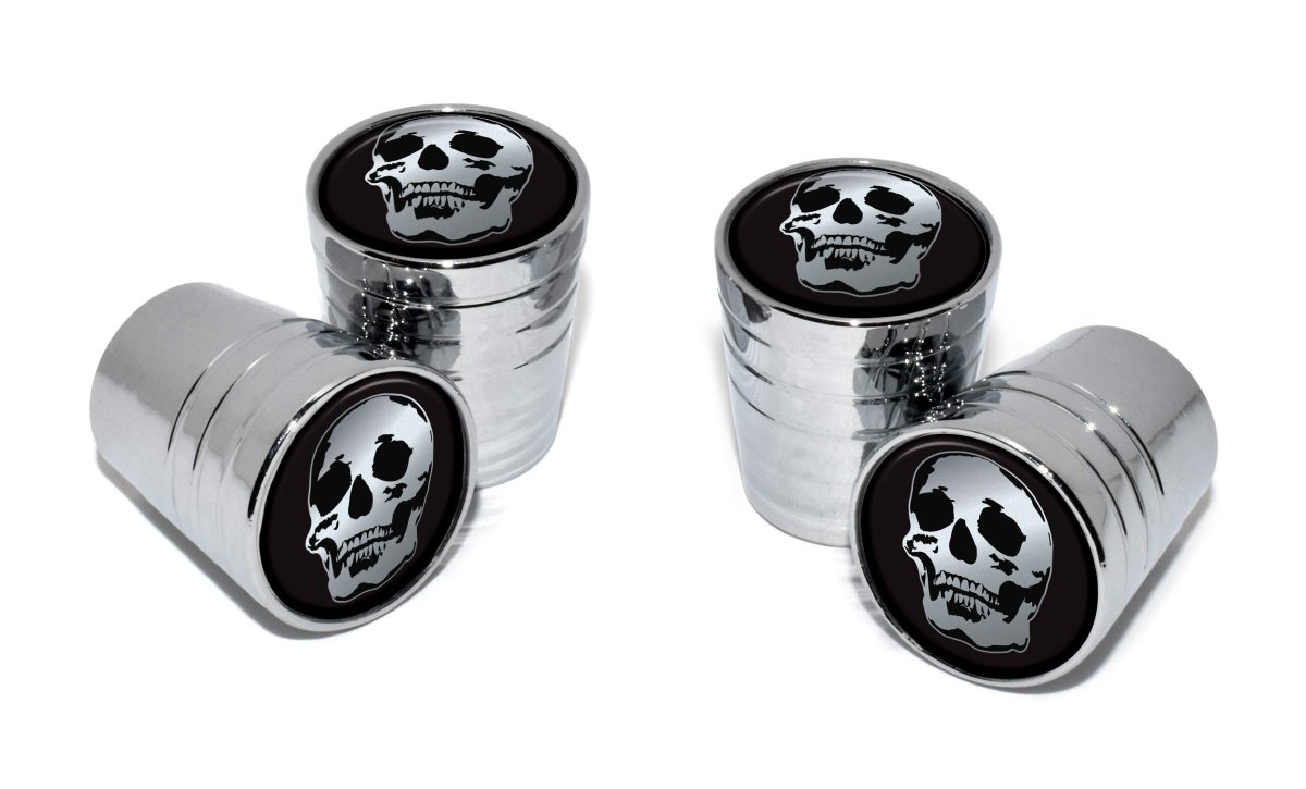 Elektroplate Metalheads Skull Bright Chrome Aluminum Tire Valve Stem Caps Universal Fit For Cars Bikes Trucks Rvs Motorcycles