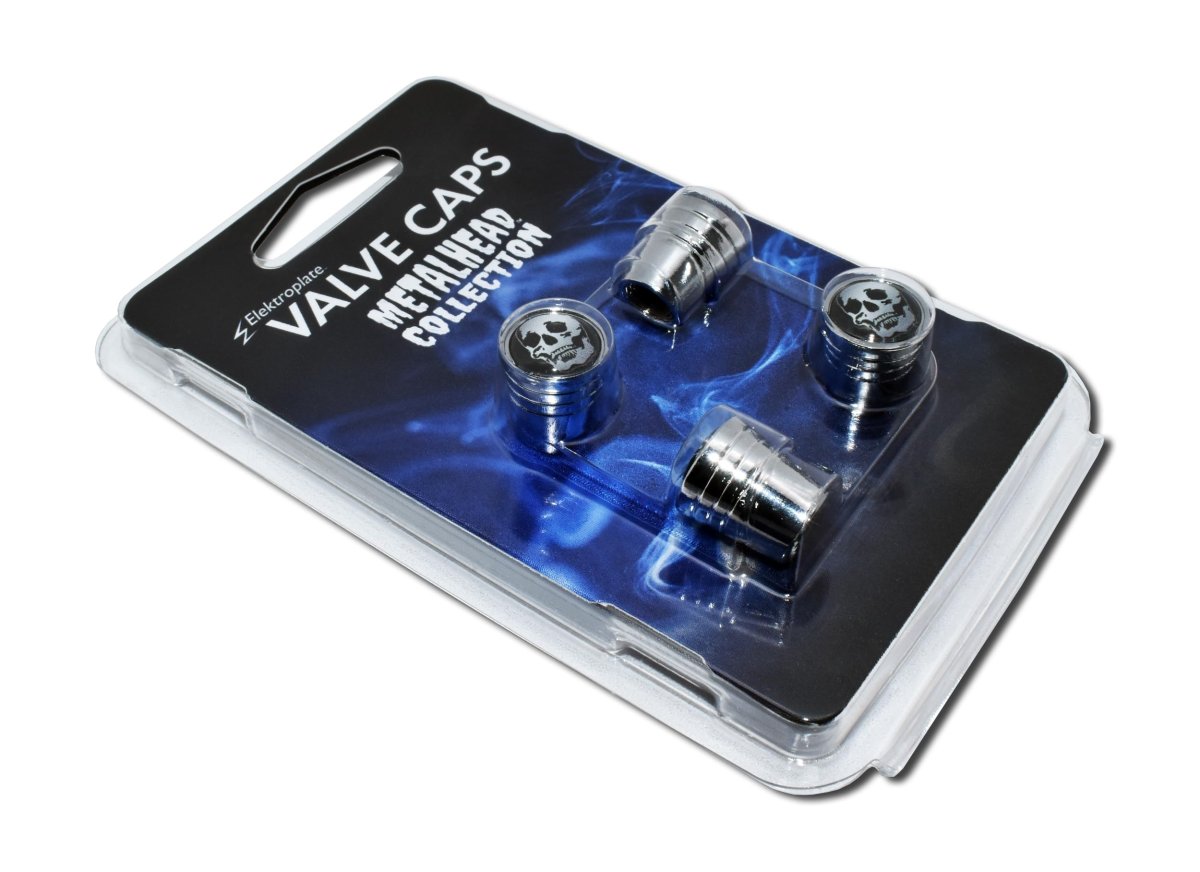 Elektroplate Metalheads Skull Bright Chrome Aluminum Tire Valve Stem Caps Universal Fit For Cars Bikes Trucks Rvs Motorcycles