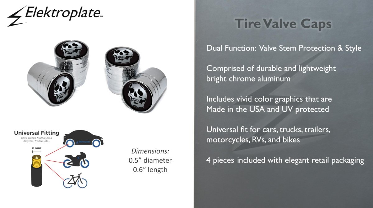 Elektroplate Metalheads Skull Bright Chrome Aluminum Tire Valve Stem Caps Universal Fit For Cars Bikes Trucks Rvs Motorcycles