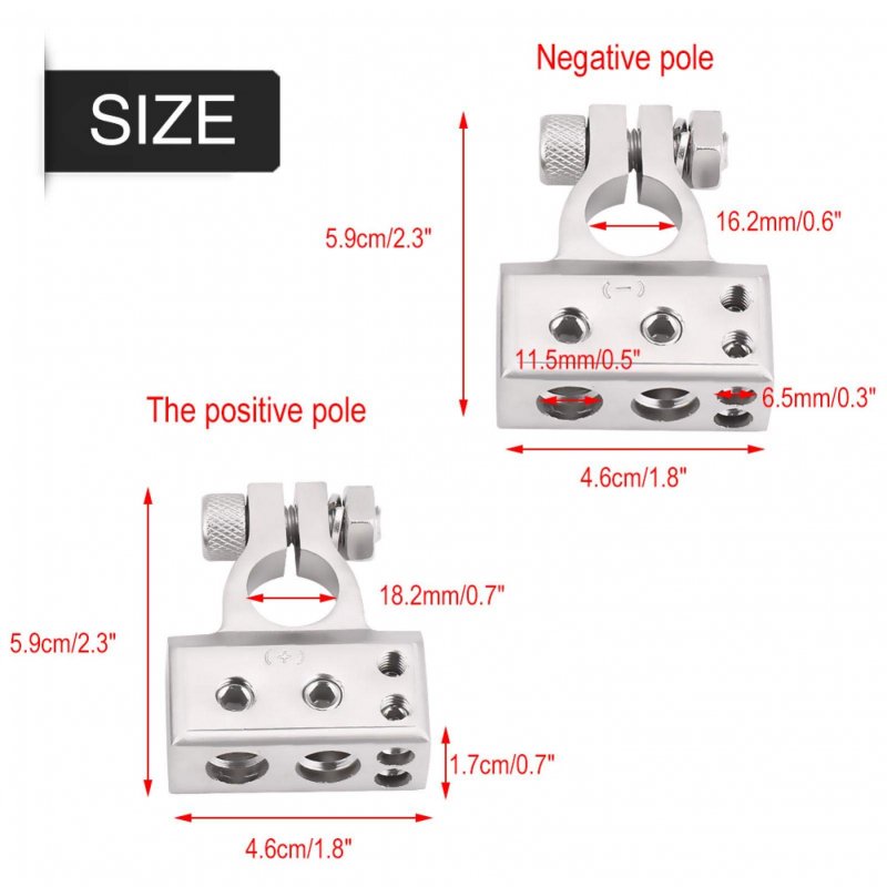 Fydun Battery Terminal Clamp 2pcs Car Positive With Negative Connector For 0 1 2 4 8 Awg Gauge Silver