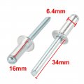Uxcell 40 Pcs 6 4mm X 16mm 13mm Aluminum Open End Large Flange Blind Rivets