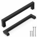 Flexzion Cabinet Handles Black Pulls And Knobs 6 25-inch Modern Square Dresser Drawer For Kitchen Cupboard Bathroom Vanity Door 