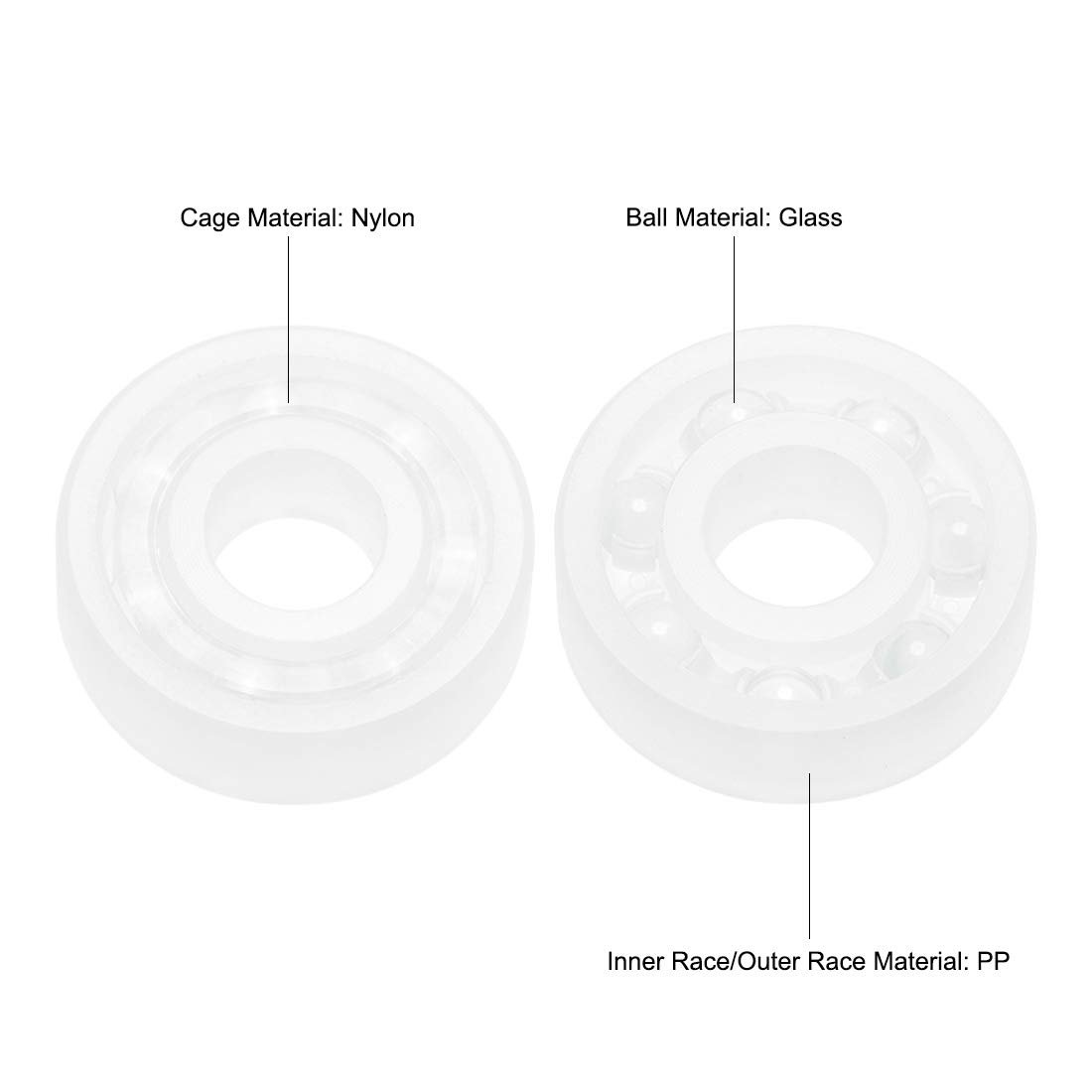 608 Pp Plastic Bearings 8x22x7mm Glass Ball Nylon Cage Pack Of 5