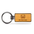 Honda Civic Laser Engraved Maple Wood Gunmetal Frame Case Key Chain