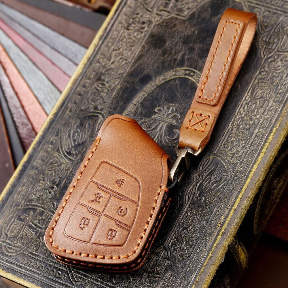 Remote Car Key Cover Case Fob Leather Holder Shell For Gmc Yukon Chevy Suburban Brown