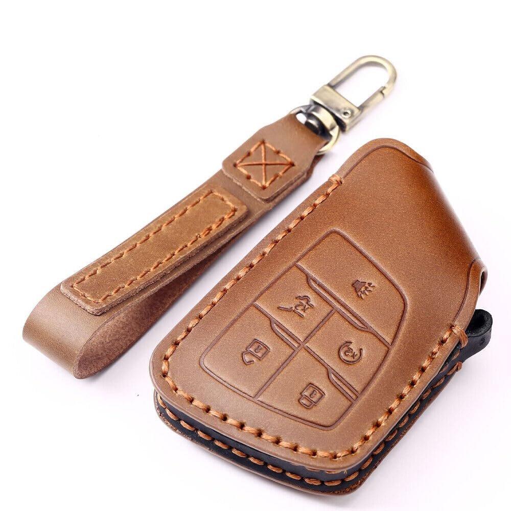 Remote Car Key Cover Case Fob Leather Holder Shell For Gmc Yukon Chevy Suburban Brown