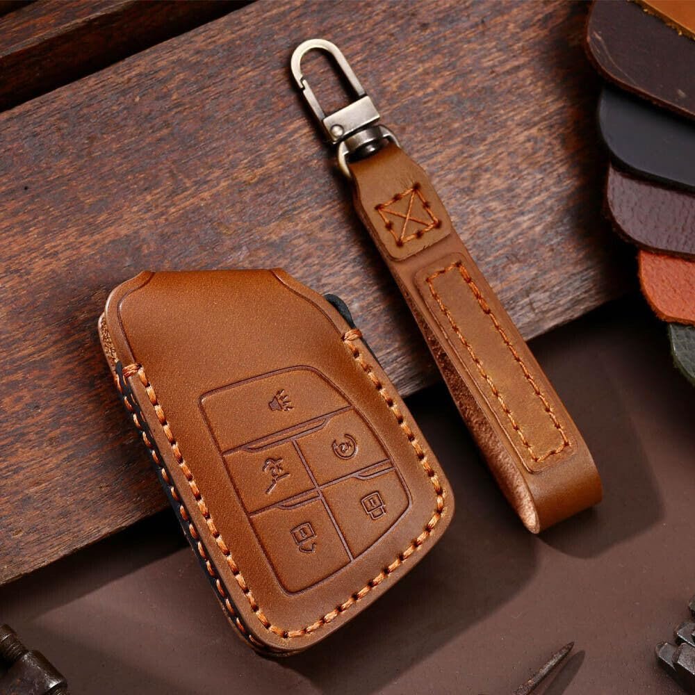 Remote Car Key Cover Case Fob Leather Holder Shell For Gmc Yukon Chevy Suburban Brown