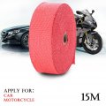Mallofusa 2 X 50 15m Red Exhaust Heat Wrap Roll For Motorcycle Fiberglass Shield Tape With 5 Stainless Zip Ties